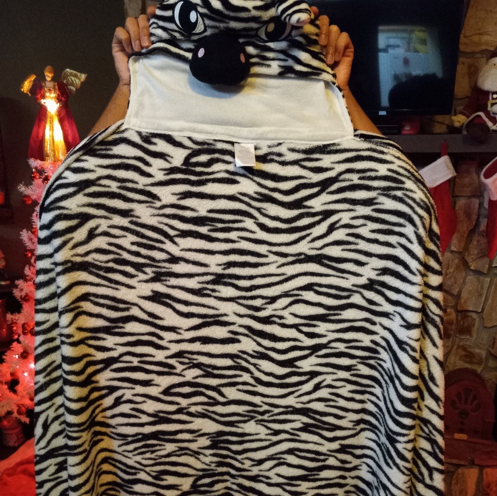 Secret Treasures Sleepwear Wrap Hooded Zebra Print Snug Adult Wearable Blanket